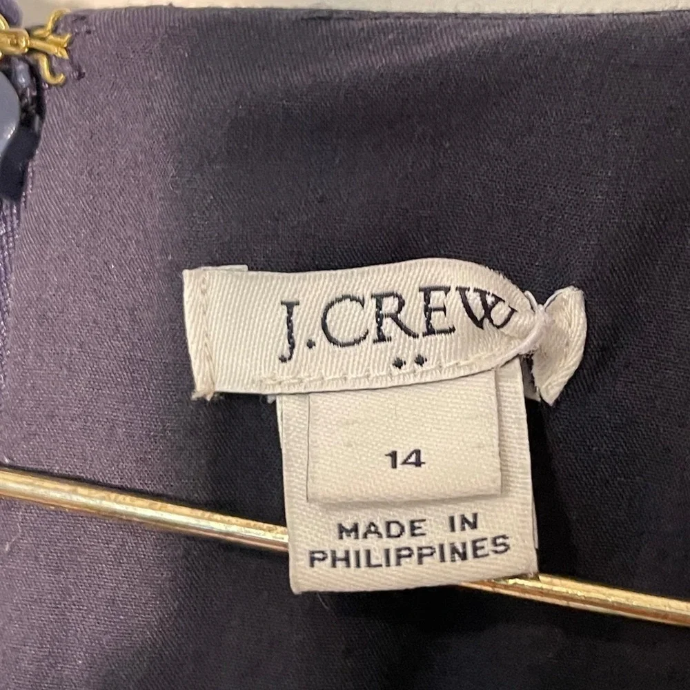 J Crew Navy Blue‎ Cotton Eyelet Dress V Neck 3/4 Sleeve Scalloped Hem Women's 14
